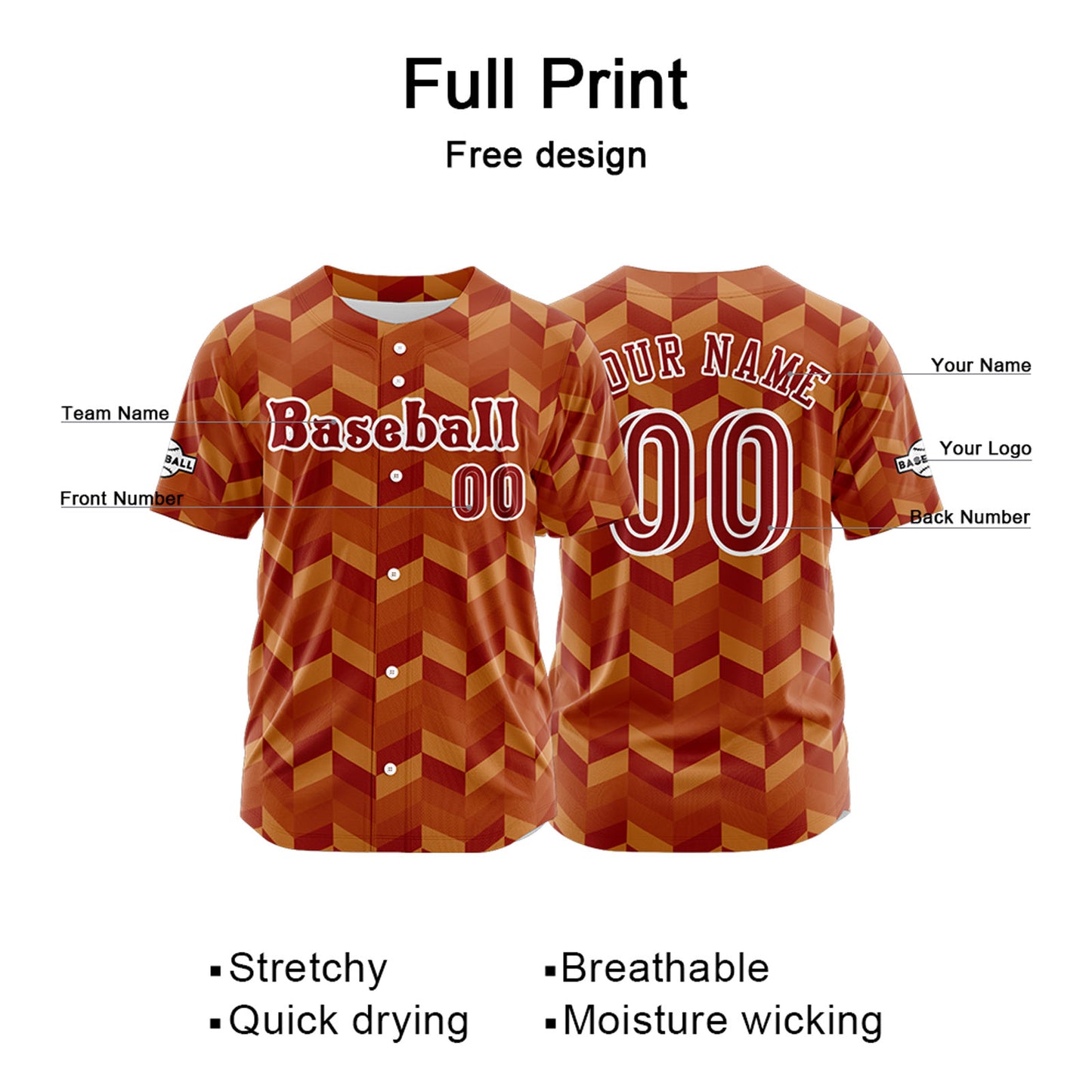 Custom Orange Button Down Baseball Jersey for Men Women Adult Youth Print Name Number Logo
