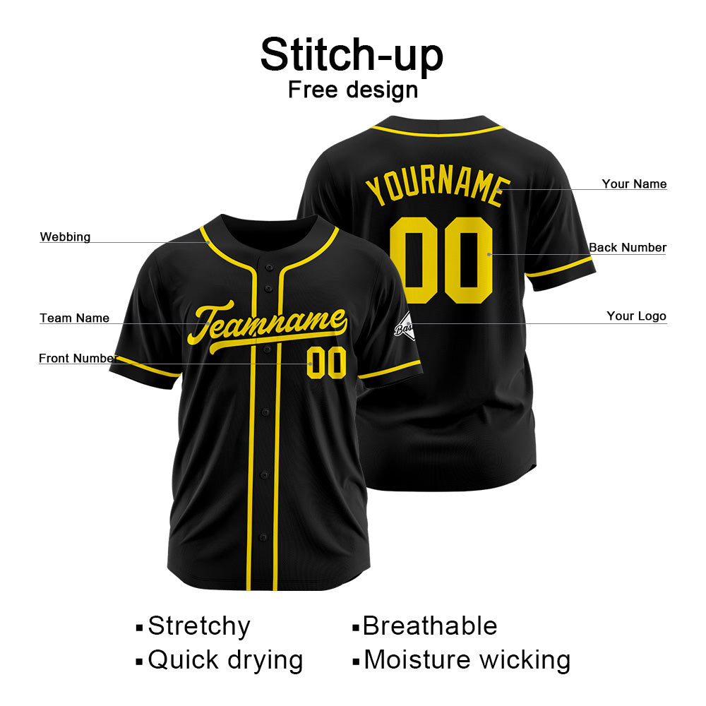 Custom Baseball Jersey Stitched Design Personalized Hip Hop Baseball Shirts Black-Yellow