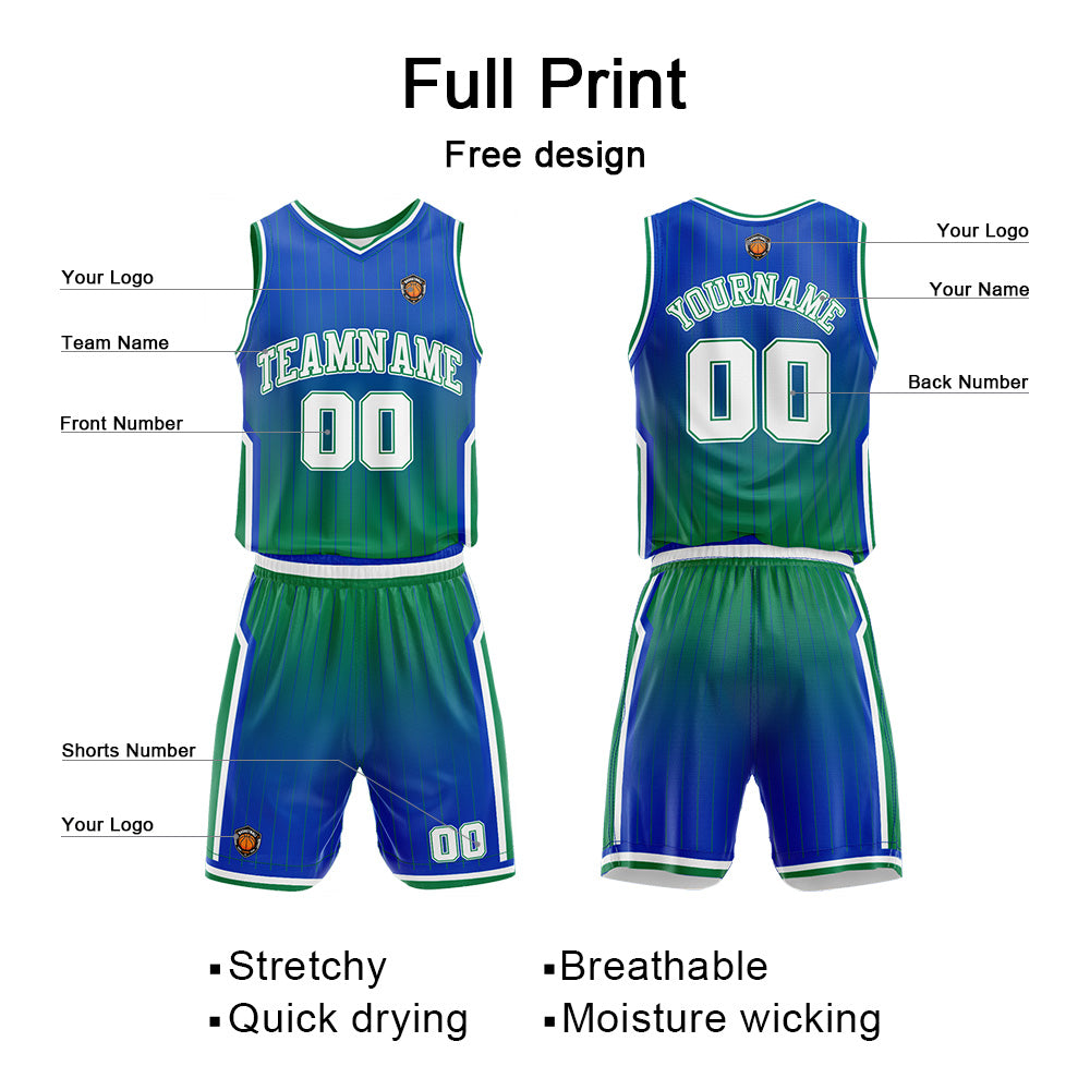 Custom Gradient Green Reversible Basketball Suit for Adults and Kids Personalized Jersey