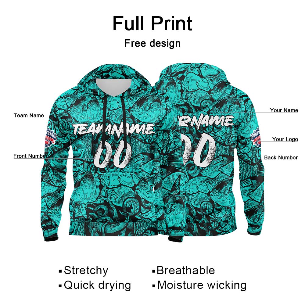 Custom Sweatshirt Hoodie For Man Woman Girl Boy Print Your Logo Name Number Teal