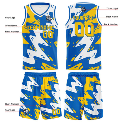 Custom Blue Yellow Reversible Basketball Suit for Adults and Kids Personalized Jersey