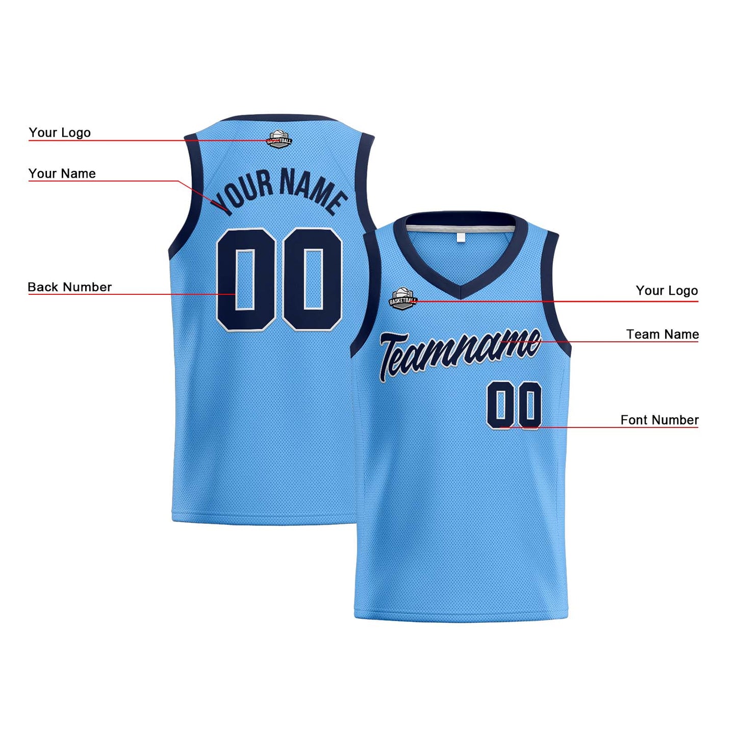 Custom Light Blue Navy Basketball Jersey for Men Women Adult Youth Stitched Name Number Logo