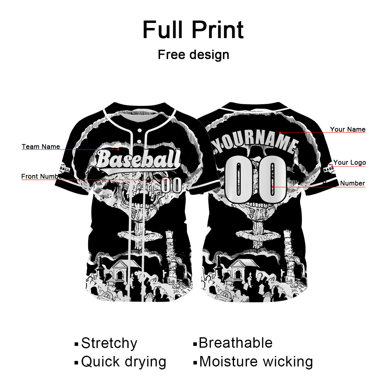 Custom Black Baseball Jersey Print Personalized Name, Number and Logo