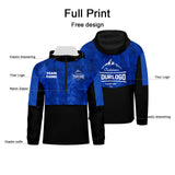 Custom Blue Camouflage Windproof Softshell  Hooded Jacket - Lightweight Full - Zip, Full Print Logos & Texts