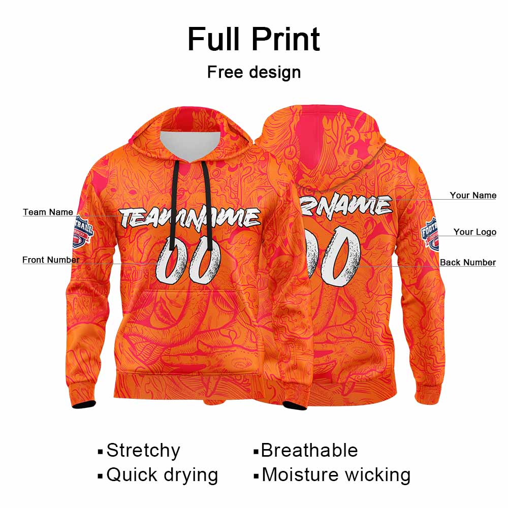 Custom Sweatshirt Hoodie For Man Woman Girl Boy Print Your Logo Name Number Orange
