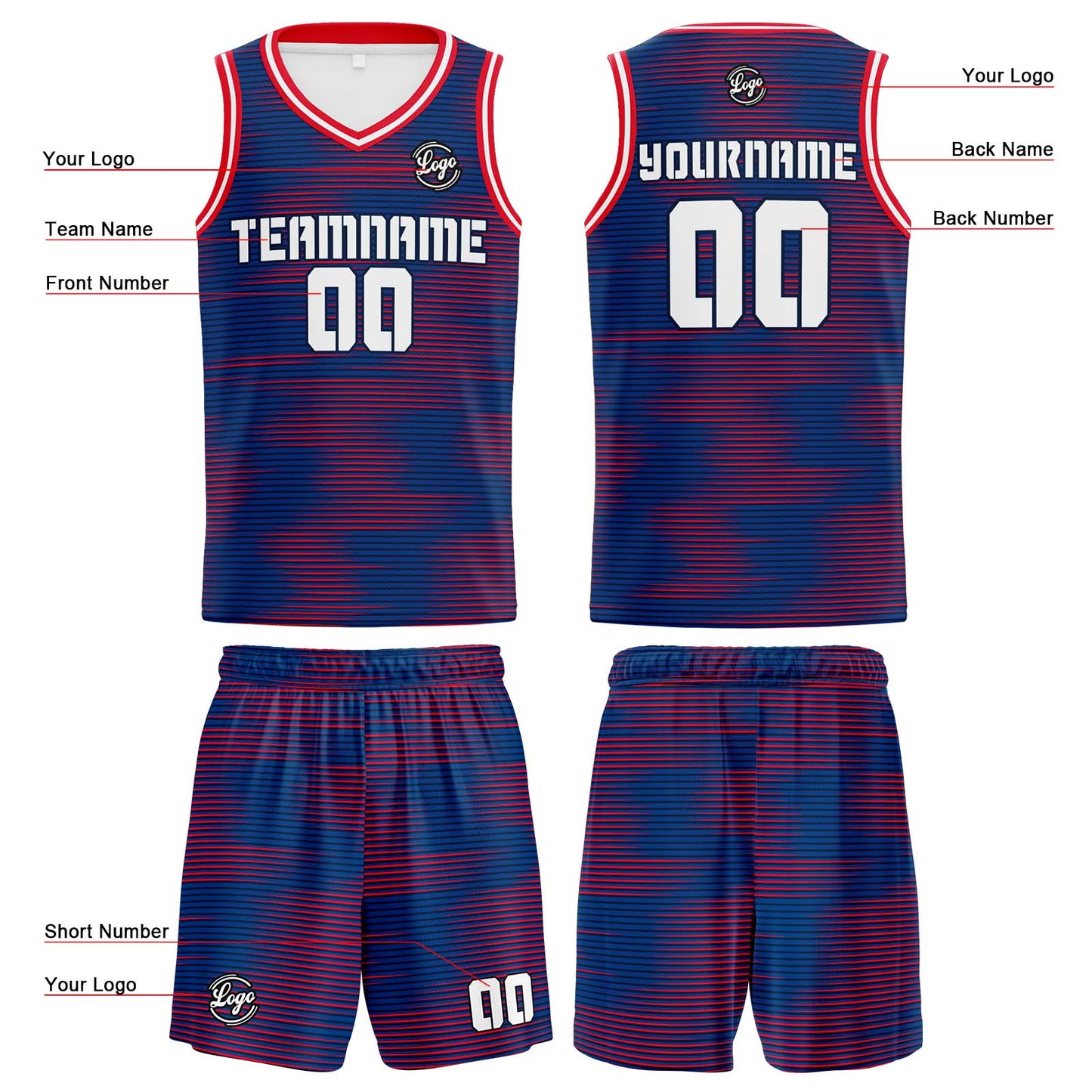 Custom Blue Red Reversible Basketball Suit for Adults and Kids Personalized Jersey