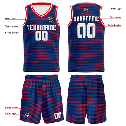 Custom Blue Red Reversible Basketball Suit for Adults and Kids Personalized Jersey
