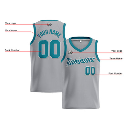 Custom Gray Teal Basketball Jersey for Men Women Adult Youth Stitched Name Number Logo