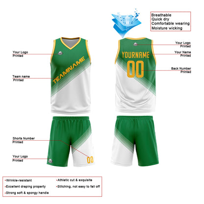 Custom Green White Reversible Basketball Suit for Adults and Kids Personalized Jersey