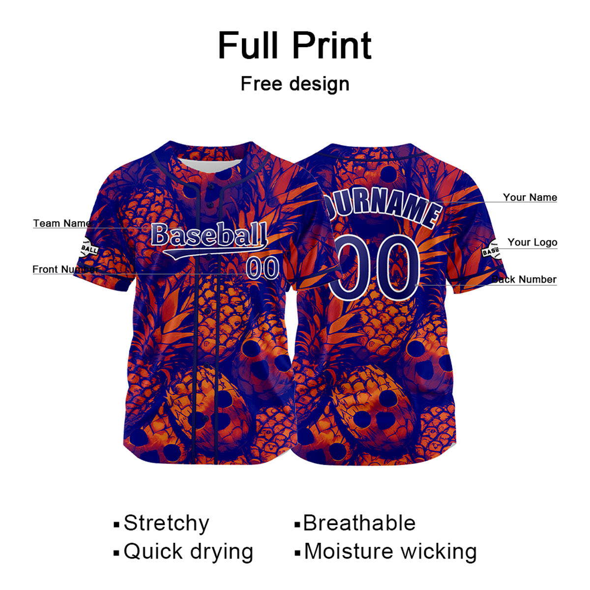 Custom Redmidnight Blue Baseball Jersey Print Personalized Name, Number and Logo