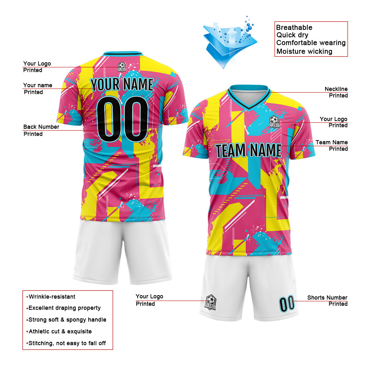 Custom Pink Yellow Uniform Jersey Kids Adults Personalized Set Jersey Shirt