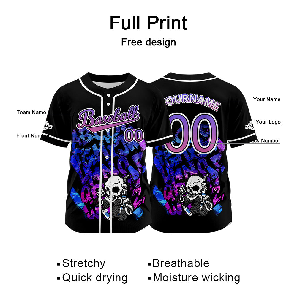 Custom Black Button Down Baseball Jersey for Men Women Adult Youth Print Name Number Logo