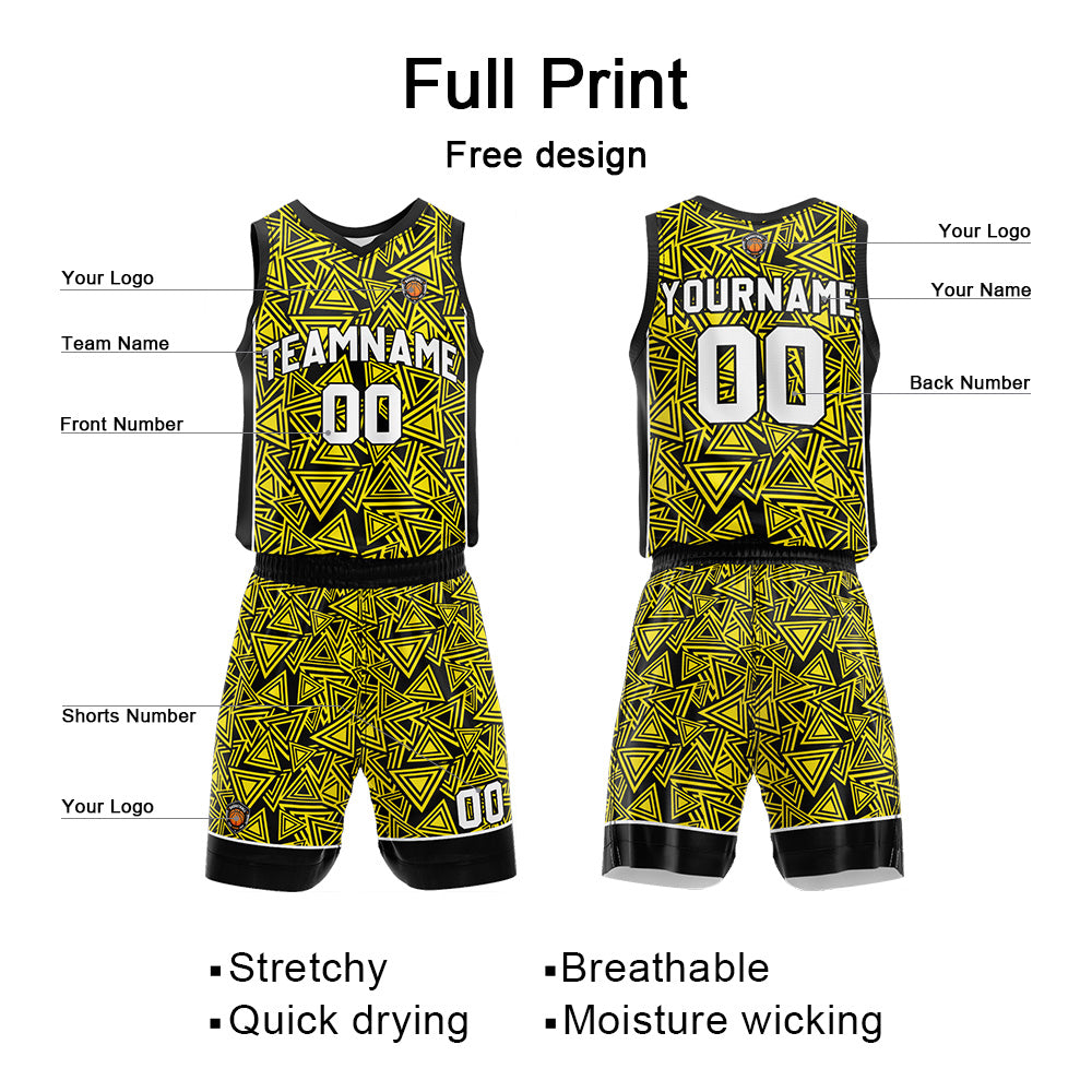Custom Yellow Reversible Basketball Suit for Adults and Kids Personalized Jersey