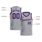 Custom Gray Purple Basketball Jersey for Men Women Adult Youth Stitched Name Number Logo