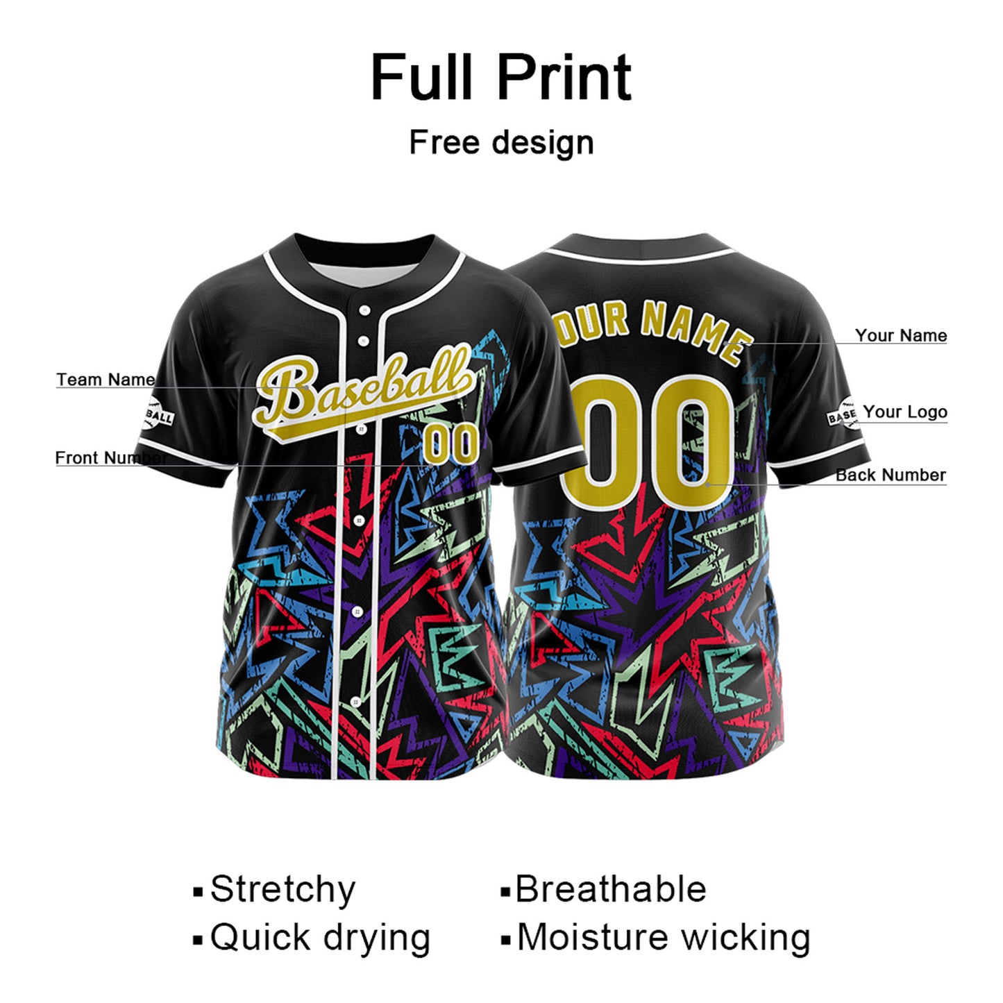 Custom Black Yellow Button Down Baseball Jersey for Men Women Adult Youth Print Name Number Logo