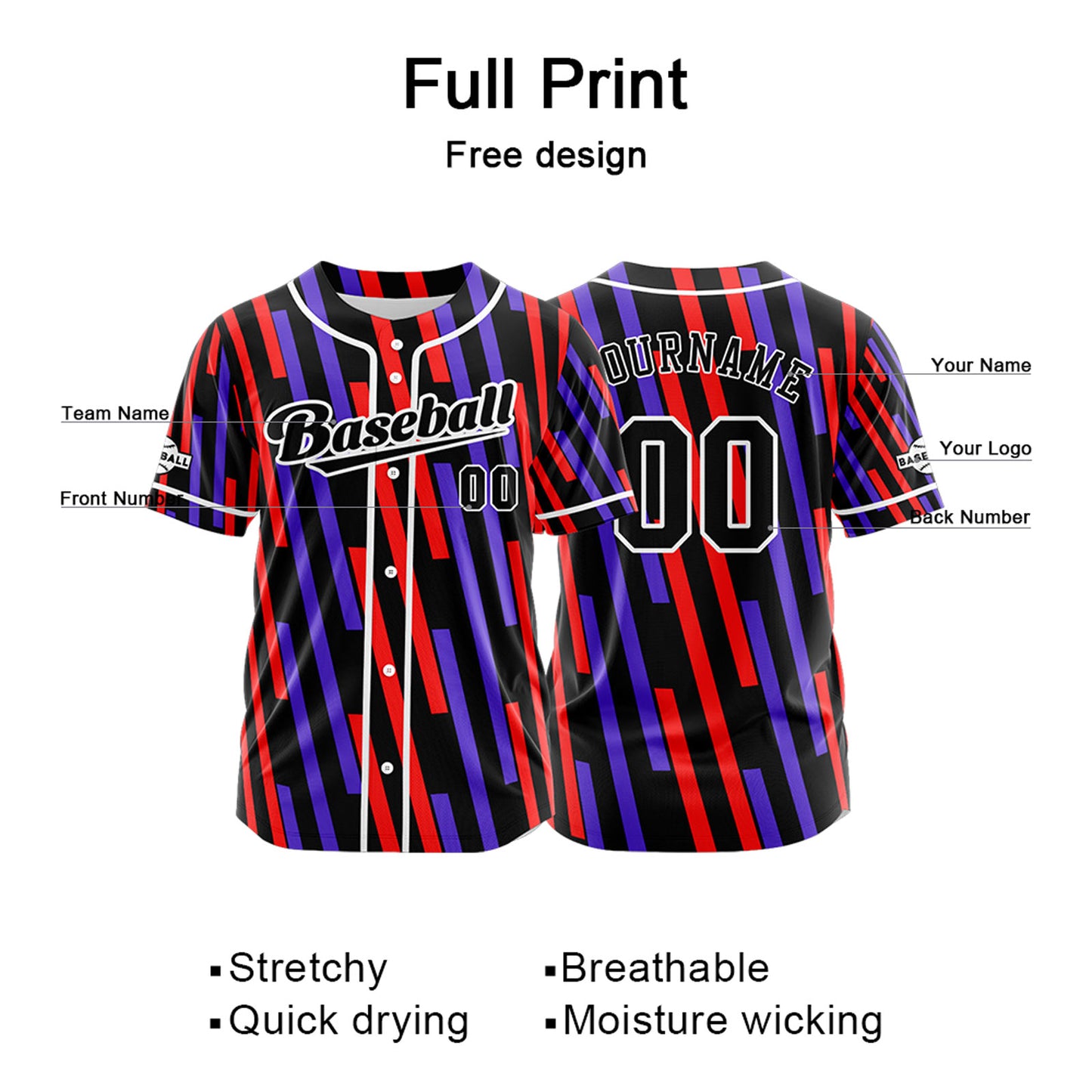 Custom Black Red Button Down Baseball Jersey for Men Women Adult Youth Print Name Number Logo