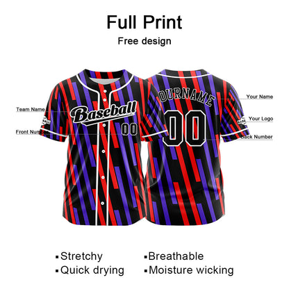 Custom Black Red Button Down Baseball Jersey for Men Women Adult Youth Print Name Number Logo