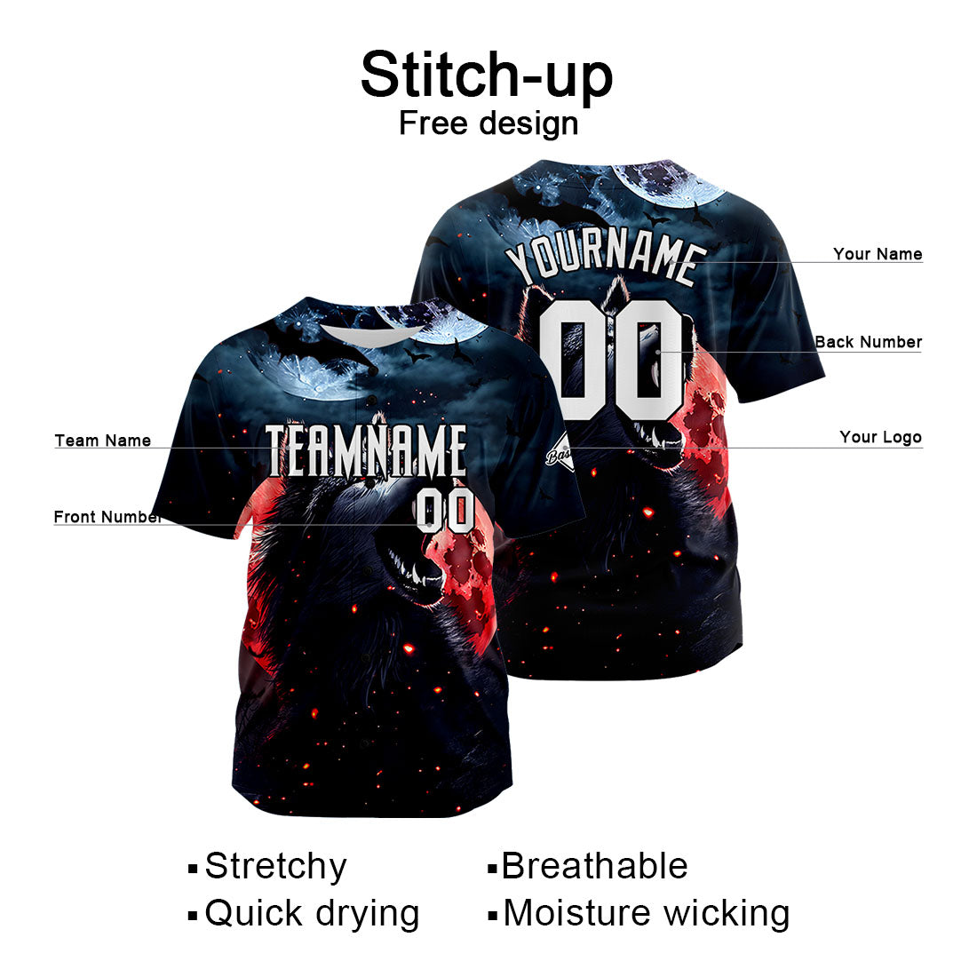 Custom Blood Moon Wolf Baseball Uniforms High-Quality for Adult Kids Optimized for Performance