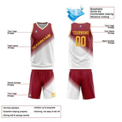 Custom Red White Reversible Basketball Suit for Adults and Kids Personalized Jersey