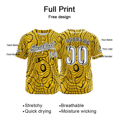 Custom Yellow Button Down Baseball Jersey for Men Women Adult Youth Print Name Number Logo