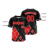 Custom Black Red Button Down Baseball Jersey for Men Women Adult Youth Print Name Number Logo