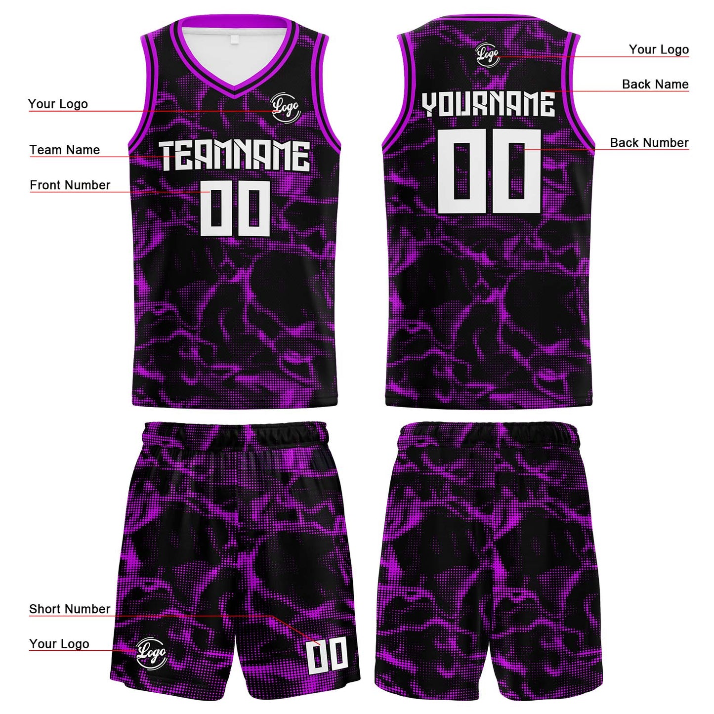 Custom Black Purple Reversible Basketball Suit for Adults and Kids Personalized Jersey