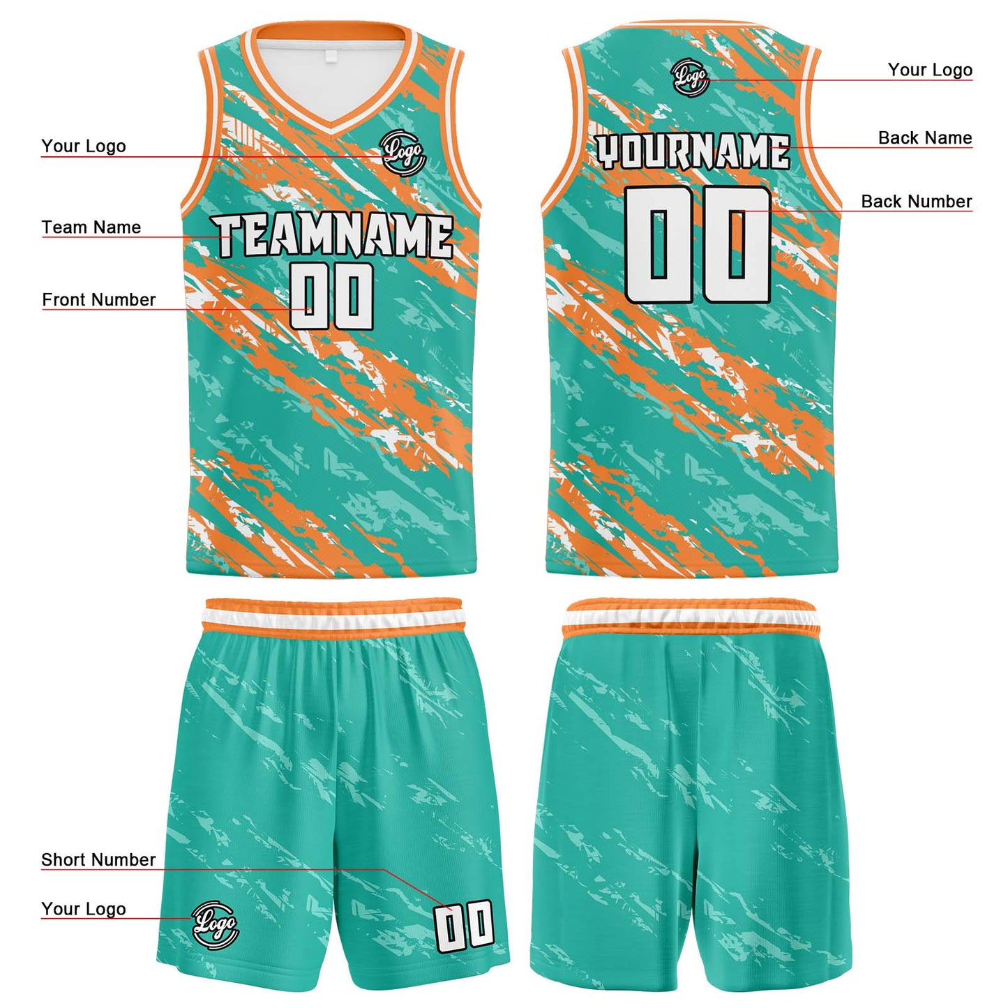 Custom Teal Orange Reversible Basketball Suit for Adults and Kids Personalized Jersey