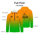 Custom Orange Green Windproof Softshell  Hooded Jacket - Lightweight Full - Zip, Full Print Logos & Texts