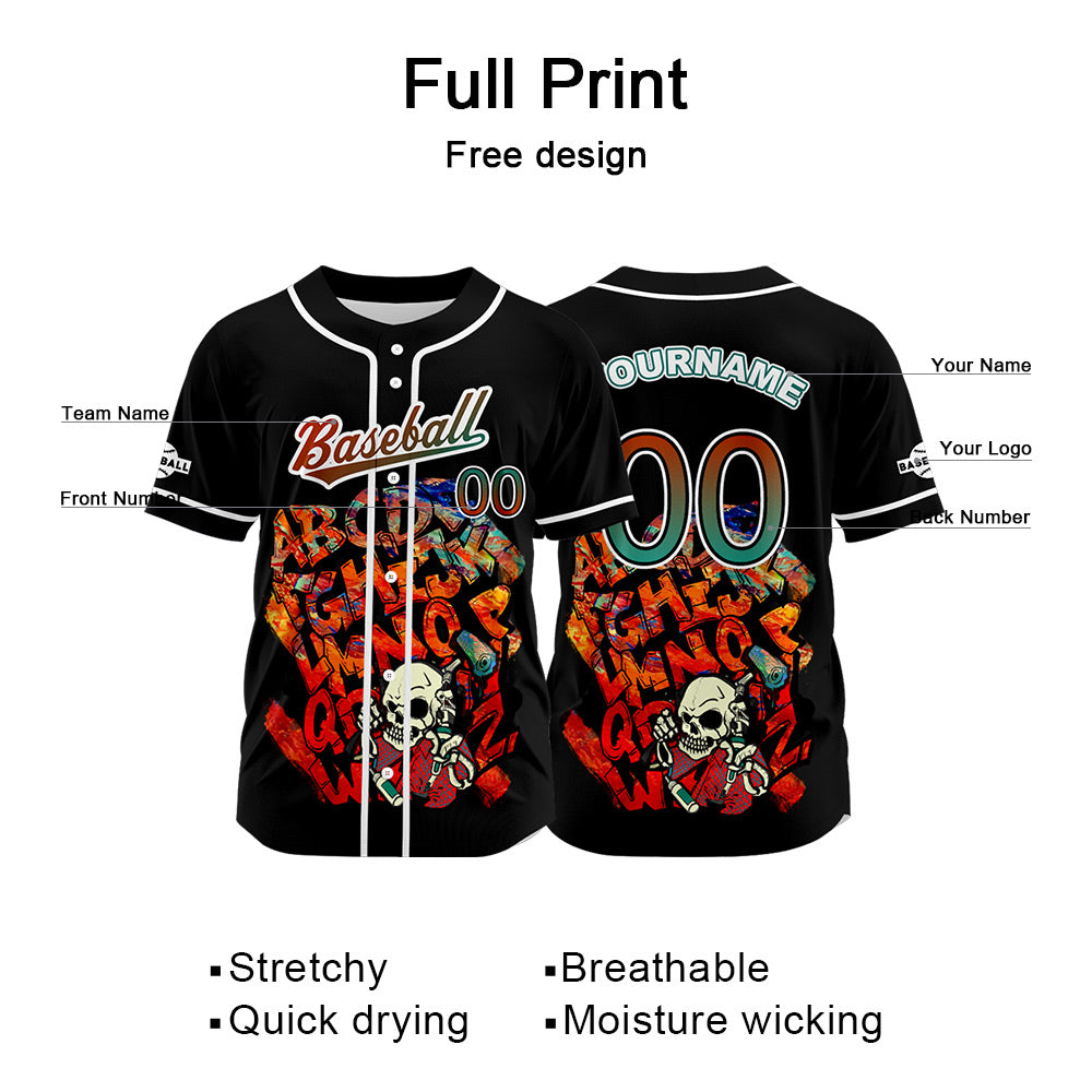 Custom Black Button Down Baseball Jersey for Men Women Adult Youth Print Name Number Logo
