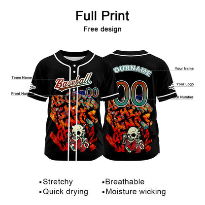 Custom Black Button Down Baseball Jersey for Men Women Adult Youth Print Name Number Logo