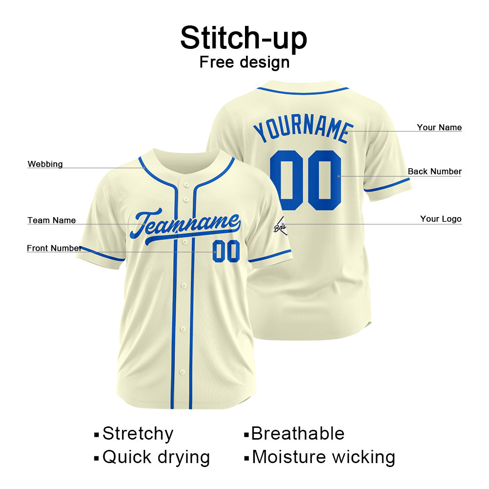 Custom Baseball Jersey Stitched Design Personalized Hip Hop Baseball Shirts Cream-Royal