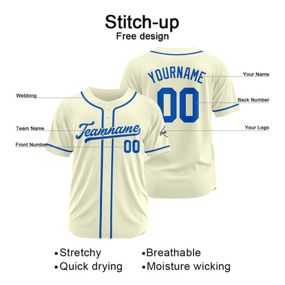 Custom Baseball Jersey Stitched Design Personalized Hip Hop Baseball Shirts Cream-Royal