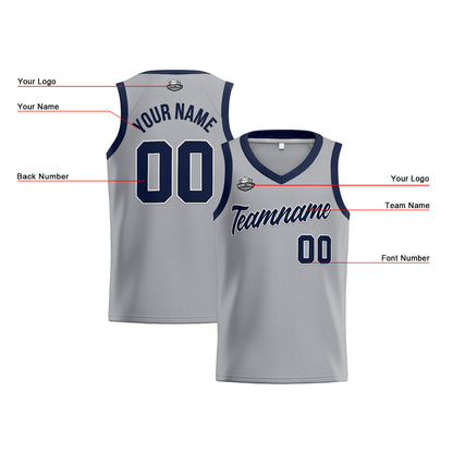 Custom Gray Navy Basketball Jersey for Men Women Adult Youth Stitched Name Number Logo