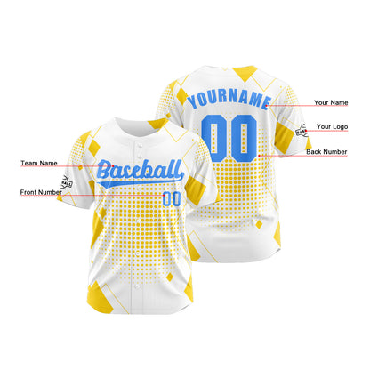 Custom White Yellow Button Down Baseball Jersey for Men Women Adult Youth Print Name Number Logo