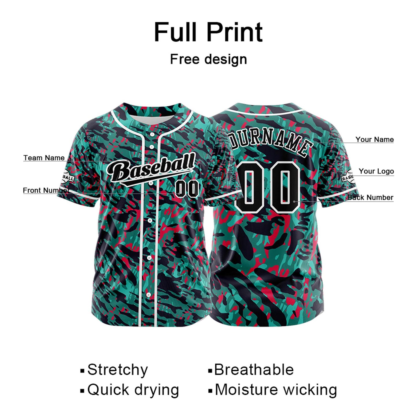 Custom Green Button Down Baseball Jersey for Men Women Adult Youth Print Name Number Logo