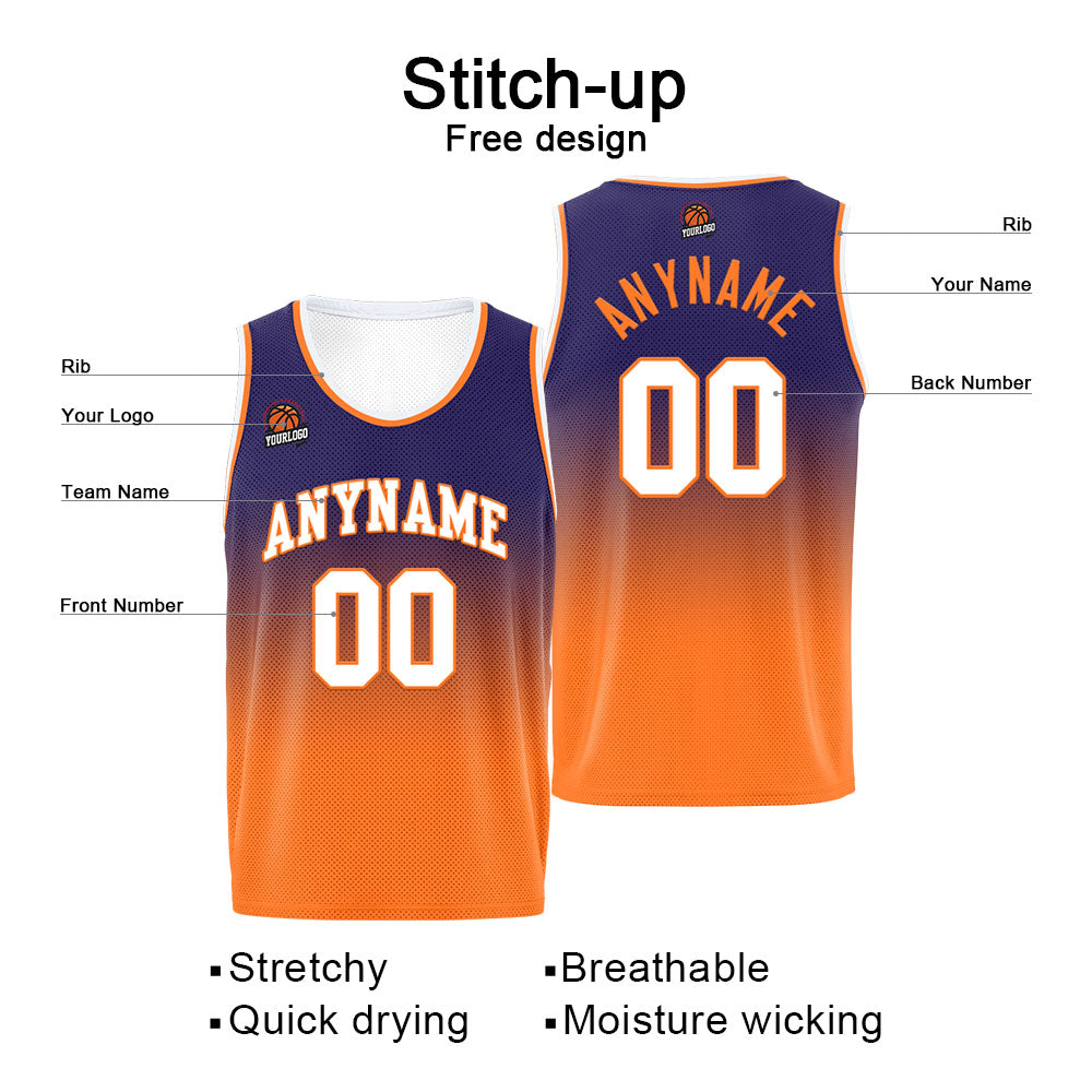 Custom Basketball Jersey Personalized Stitched Team Name Number Logo Purple&Orange