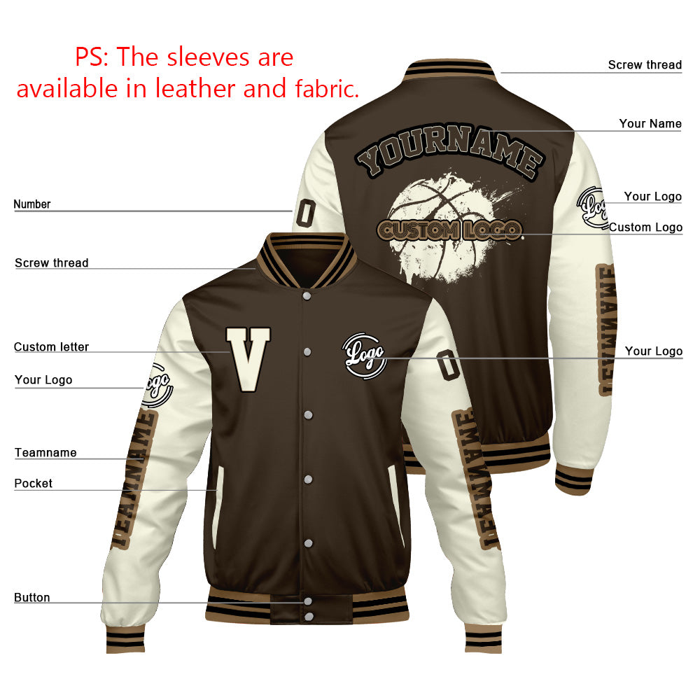 Custom Brown Cream Varsity Jackets for Men Women Youth Personalized Letterman Jackets