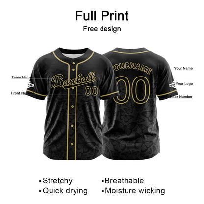 Custom Black Button Down Baseball Jersey for Men Women Adult Youth Print Name Number Logo