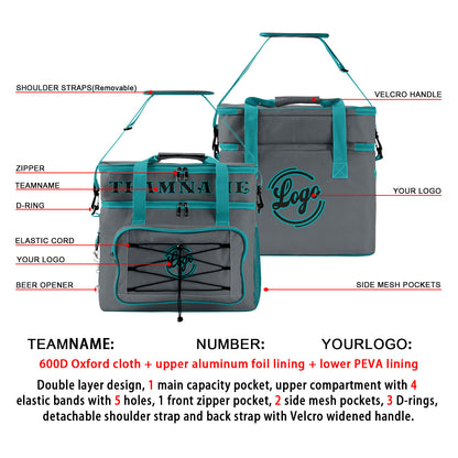 Custom Gray Cyan Double Layer Insulated Cooler Bag - 600D Oxford Waterproof Picnic Tote for Camping, Hiking & BBQ - Large Capacity Thermal Lunch Bag