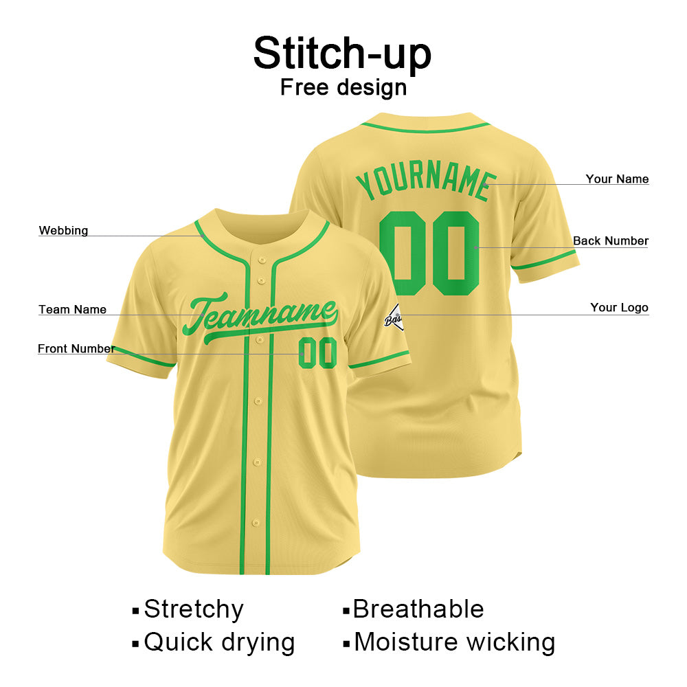 Custom Baseball Jersey Stitched Design Personalized Hip Hop Baseball Shirts Gold-Green