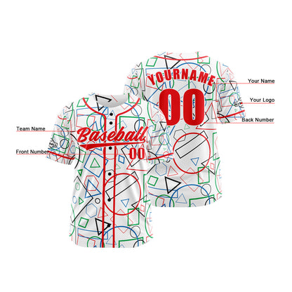 Custom White Red Button Down Baseball Jersey for Men Women Adult Youth Print Name Number Logo