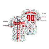 Custom White Red Button Down Baseball Jersey for Men Women Adult Youth Print Name Number Logo