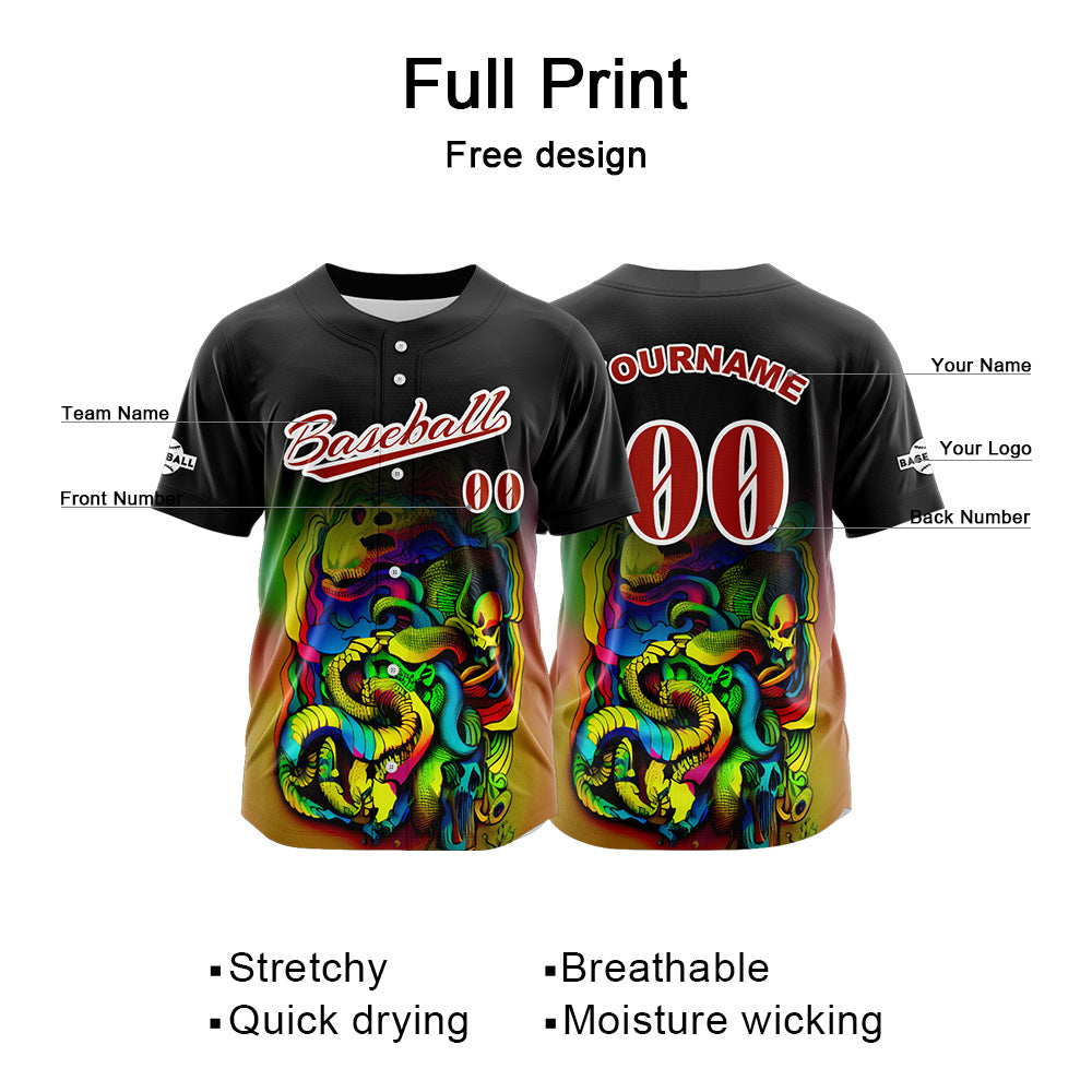 Custom Black Button Down Baseball Jersey for Men Women Adult Youth Print Name Number Logo