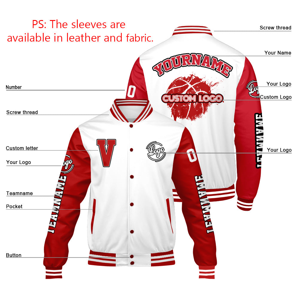 Custom White Red Varsity Jackets for Men Women Youth Personalized Letterman Jackets