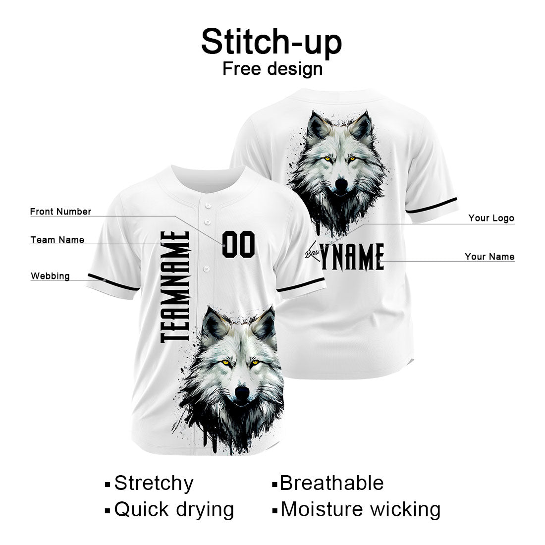Custom Wolf-White Baseball Uniforms High-Quality for Adult Kids Optimized for Performance