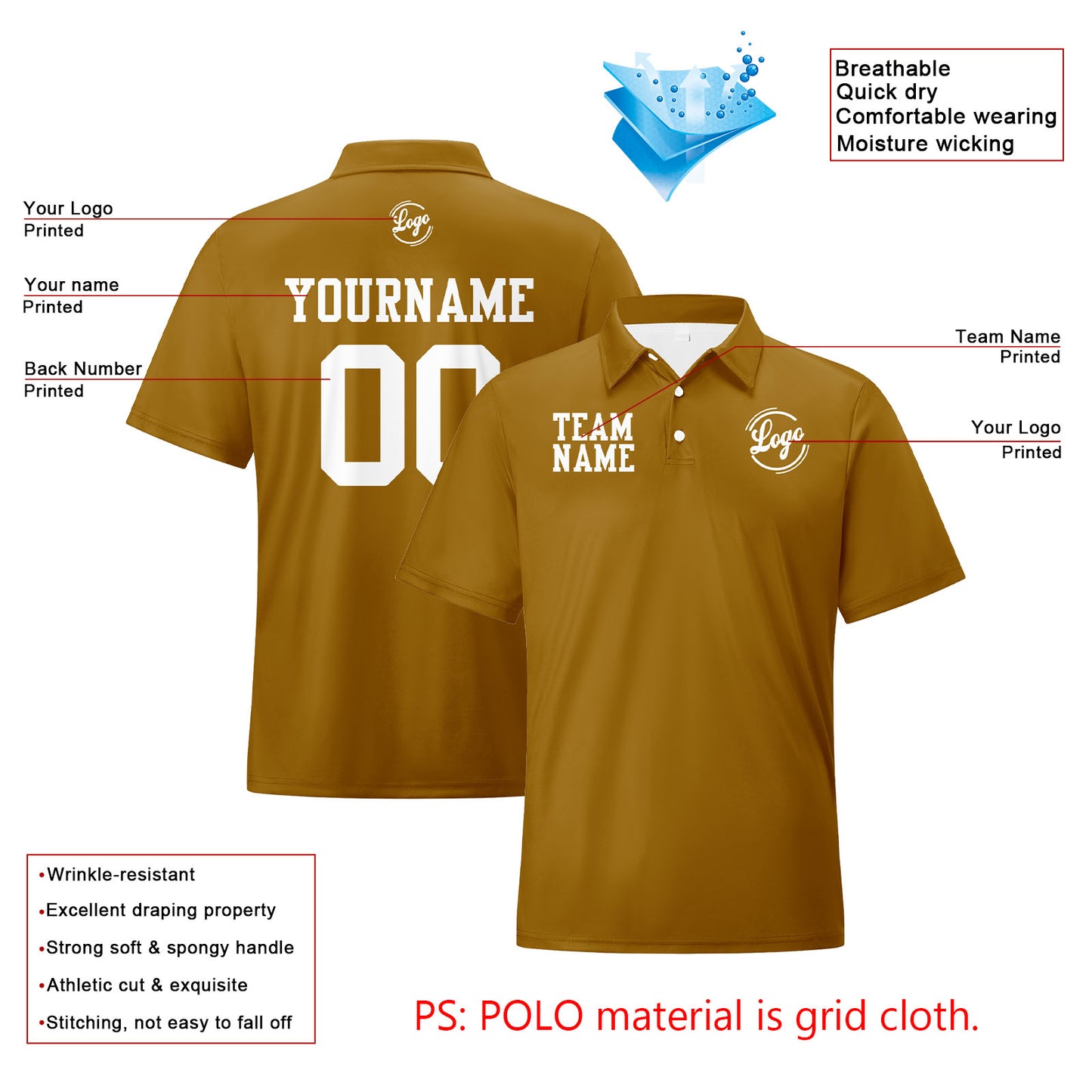 Custom Brown White Football Polo Shirts  Add Your Unique Logo/Name/Number