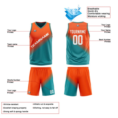 Custom Orange Green Reversible Basketball Suit for Adults and Kids Personalized Jersey