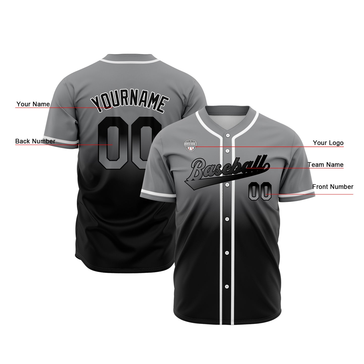 Custom Gradient Baseball Jerseys Personalized Name Number Logo