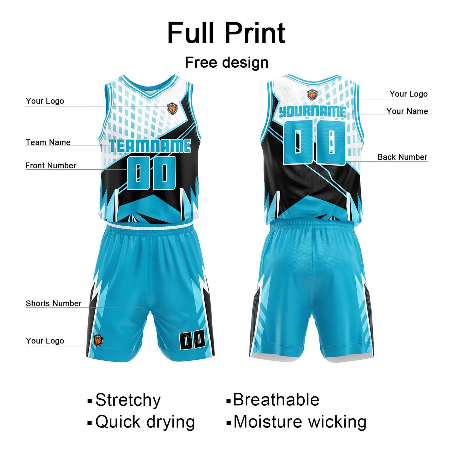 Custom Light Blue Basketball Jersey Uniform Suit Printed Your Logo Name Number