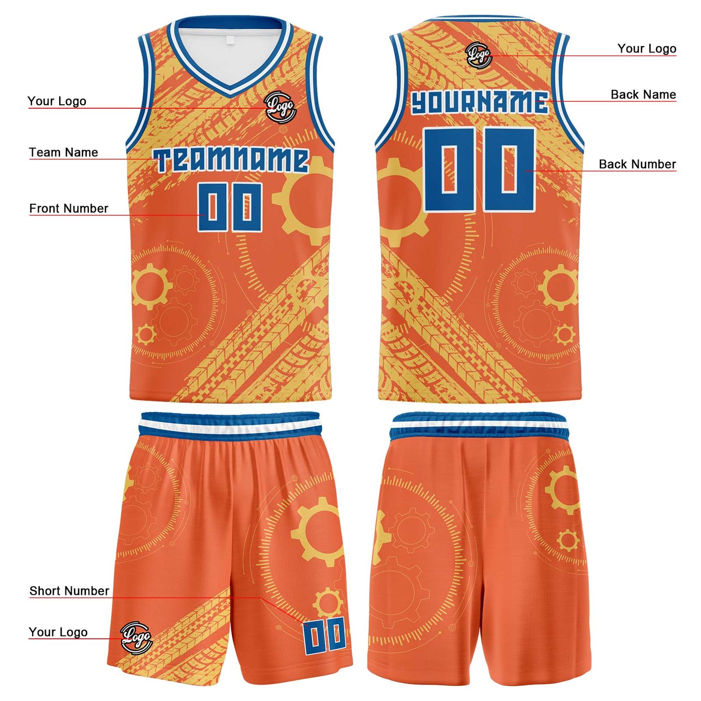 Custom Orange Blue Basketball Jersey Uniform Suit Printed Your Logo Name Number